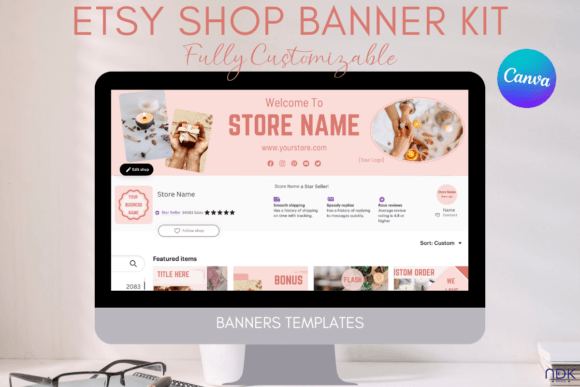 Elevate Your Etsy Presence with Pink Banner Kit Templates